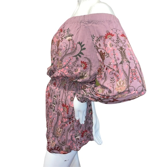 Free People Open Back Off The Shoulder Long Sleeve Floral Romper | Size: Small - Picture 4 of 9